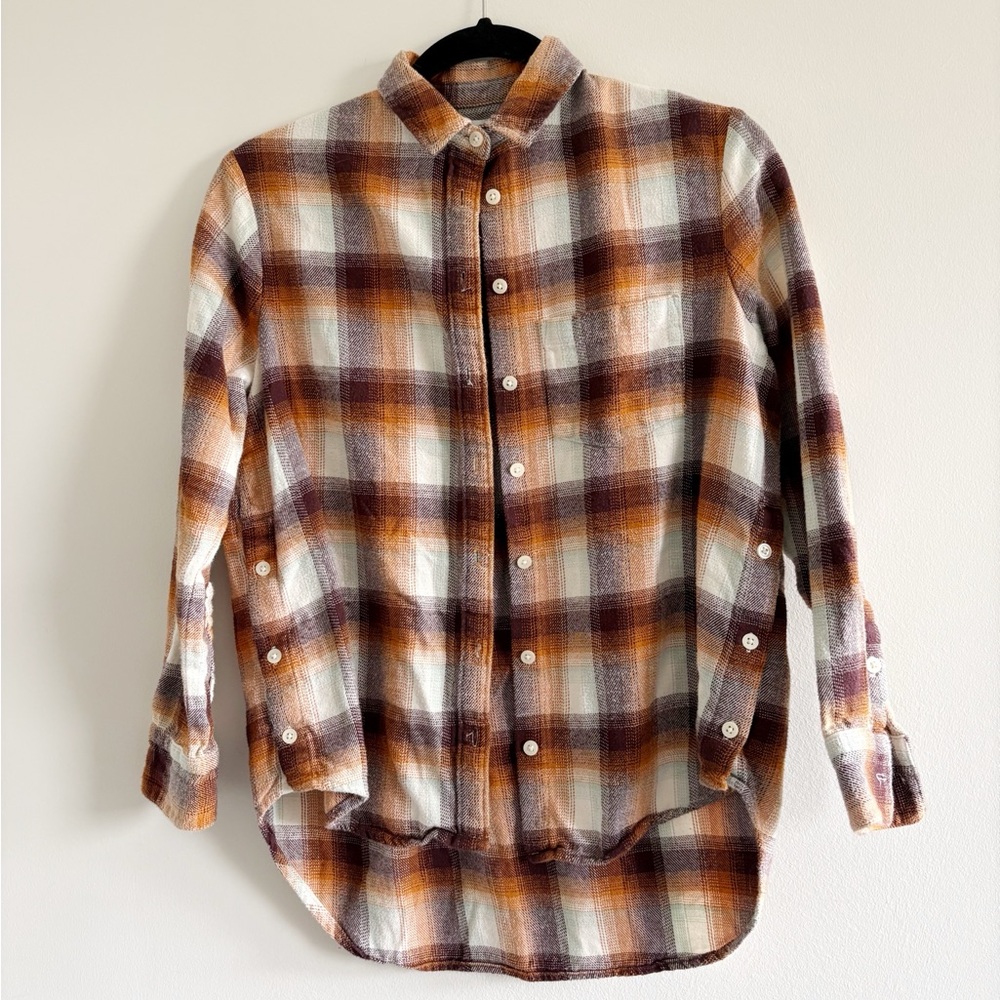 Madewell Shirt Women Flannel Side Button Oversized Ex-Boyfriend Bickett Plaid XS